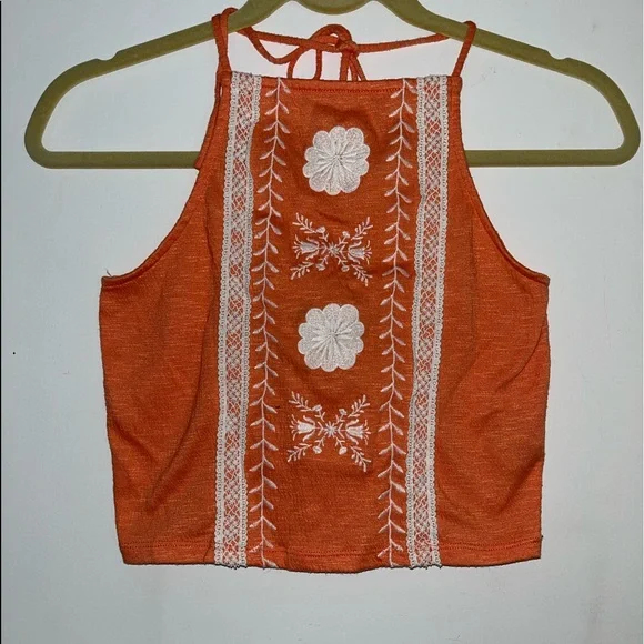 Peach halter top with white embroidery on the front. Forever 21. Size Small/0. - Picture 1 of 4